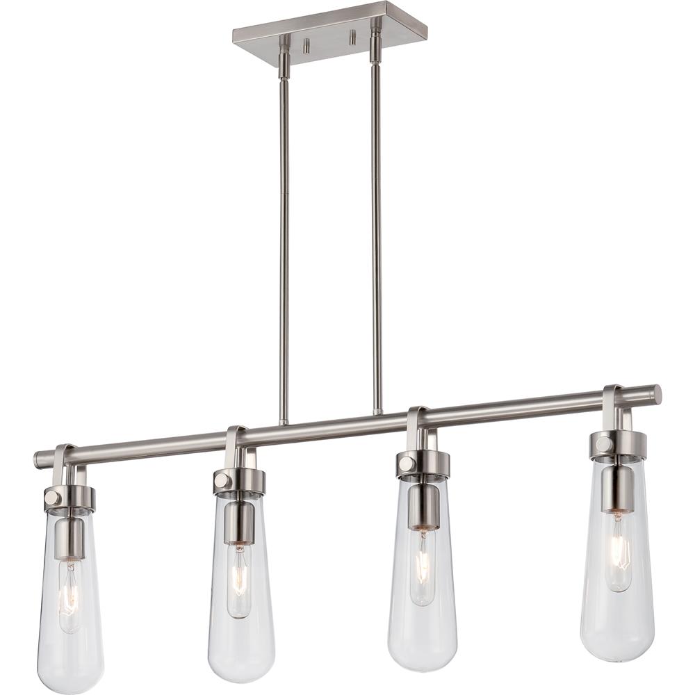 Nuvo Lighting 60/5265  Beaker - 4 Light Trestle Fixture with Clear Glass - Vintage Lamps Included in Brushed Nickel Finish